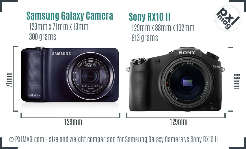 Samsung Galaxy Camera vs Sony RX10 II size comparison