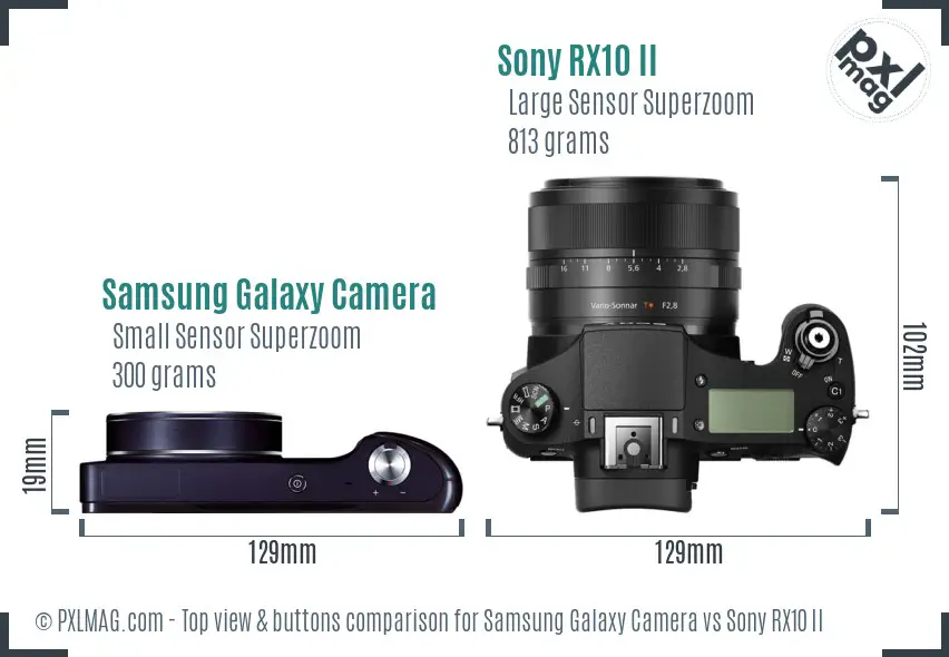 Samsung Galaxy Camera vs Sony RX10 II top view buttons comparison