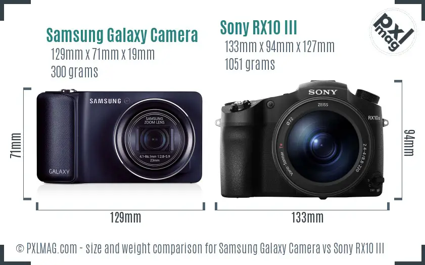Samsung Galaxy Camera vs Sony RX10 III size comparison