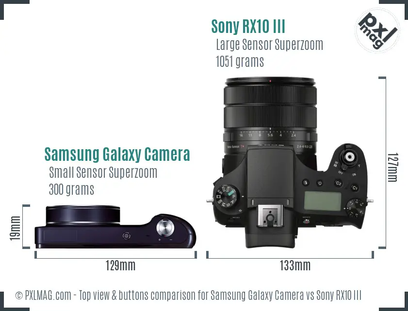 Samsung Galaxy Camera vs Sony RX10 III top view buttons comparison