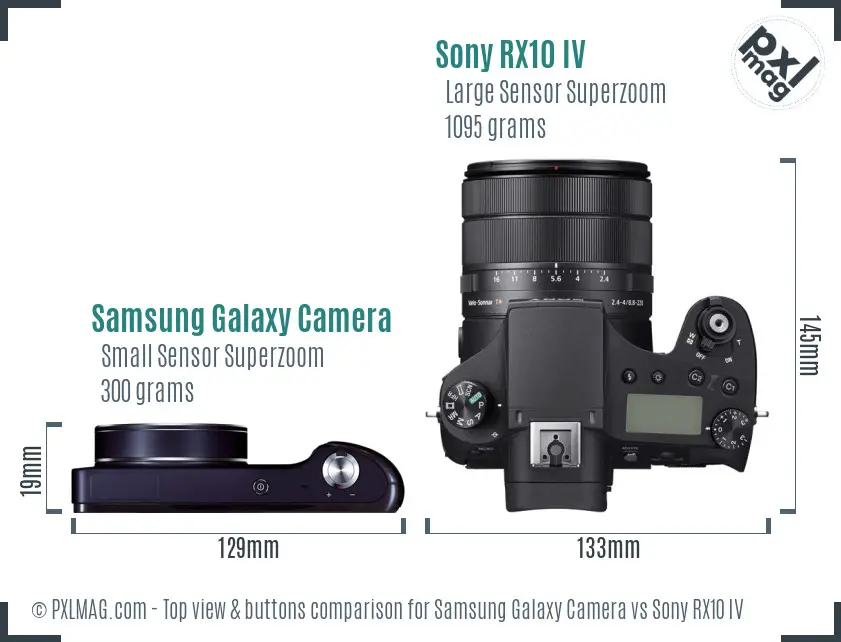 Samsung Galaxy Camera vs Sony RX10 IV top view buttons comparison