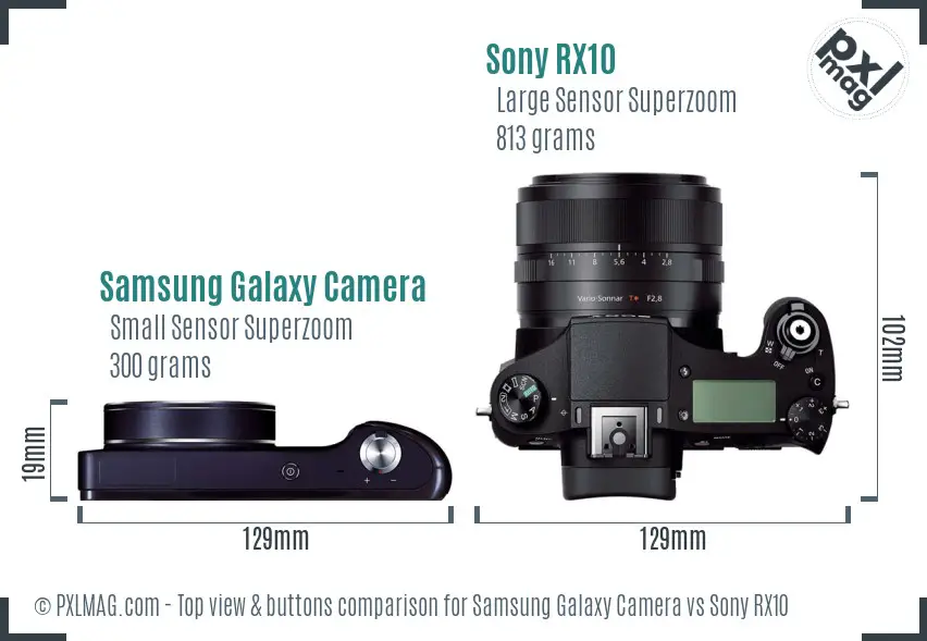 Samsung Galaxy Camera vs Sony RX10 top view buttons comparison