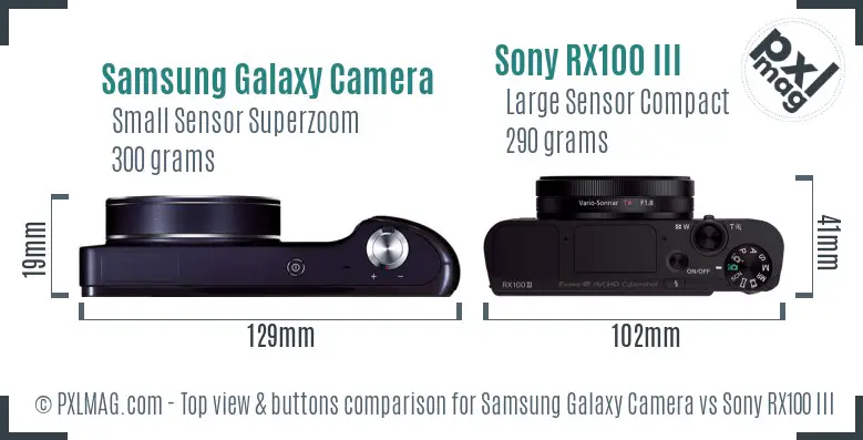 Samsung Galaxy Camera vs Sony RX100 III top view buttons comparison