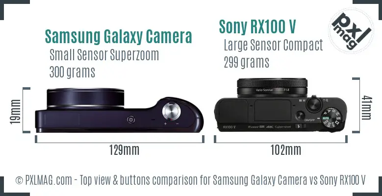 Samsung Galaxy Camera vs Sony RX100 V top view buttons comparison