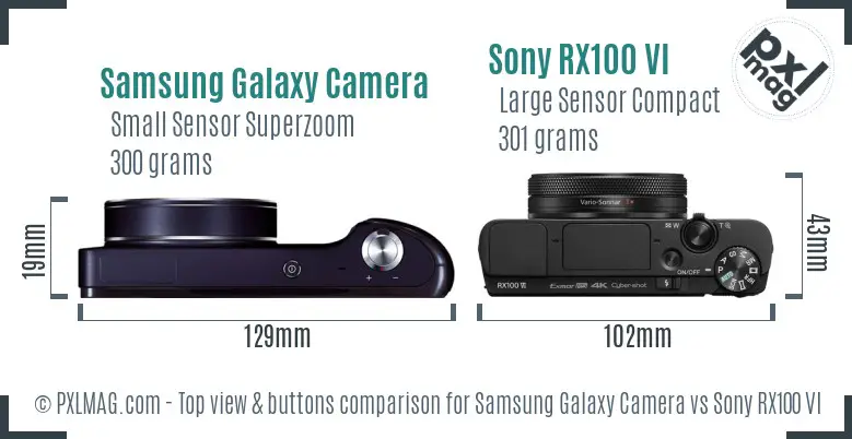Samsung Galaxy Camera vs Sony RX100 VI top view buttons comparison