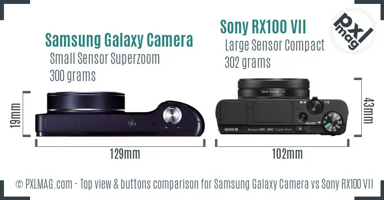 Samsung Galaxy Camera vs Sony RX100 VII top view buttons comparison