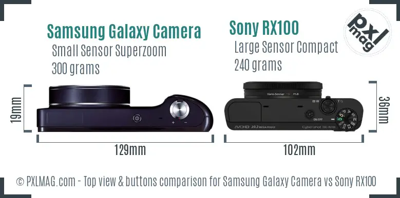 Samsung Galaxy Camera vs Sony RX100 top view buttons comparison