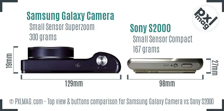 Samsung Galaxy Camera vs Sony S2000 top view buttons comparison