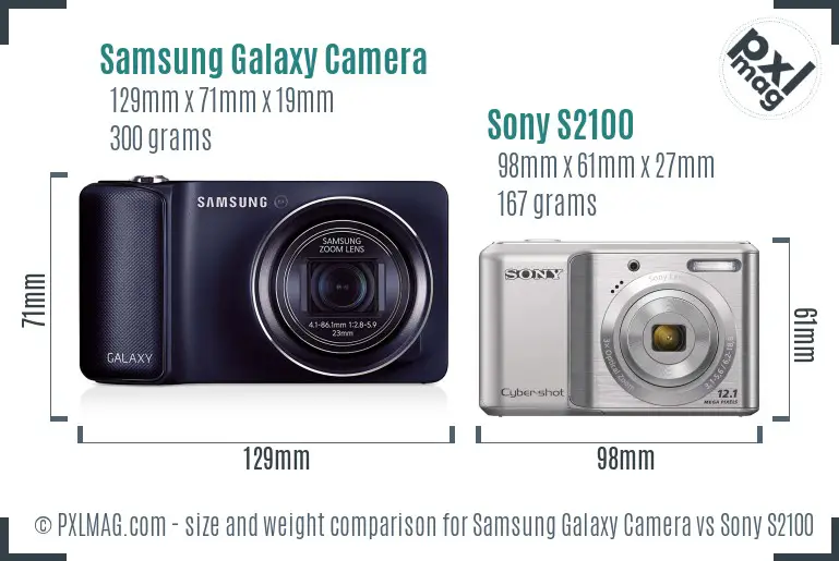 Samsung Galaxy Camera vs Sony S2100 size comparison