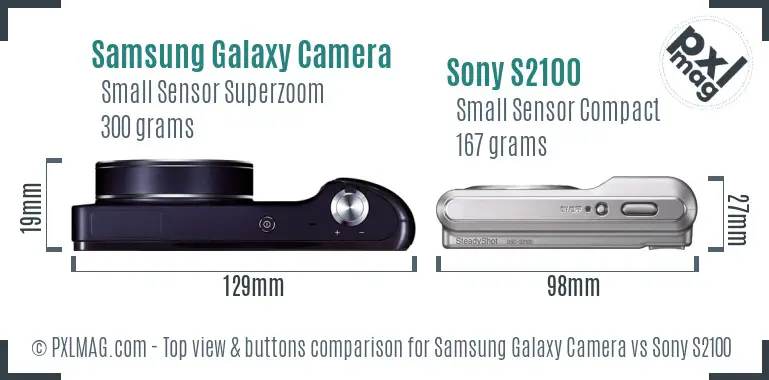Samsung Galaxy Camera vs Sony S2100 top view buttons comparison