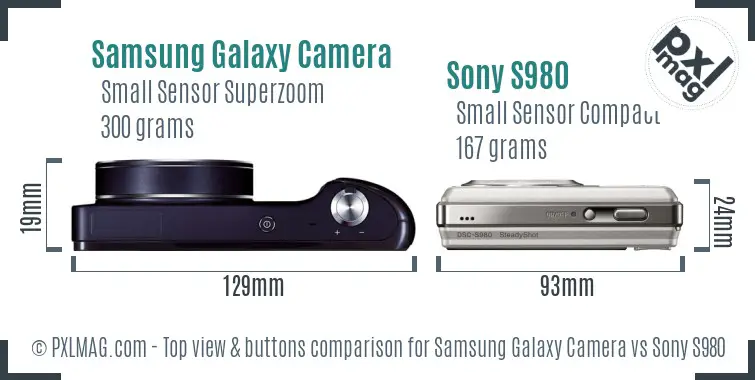 Samsung Galaxy Camera vs Sony S980 top view buttons comparison