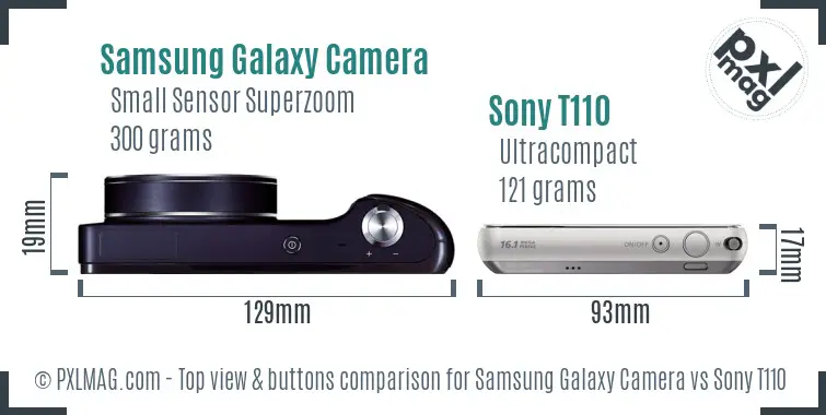 Samsung Galaxy Camera vs Sony T110 top view buttons comparison