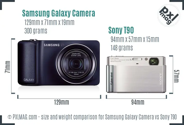 Samsung Galaxy Camera vs Sony T90 size comparison