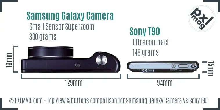Samsung Galaxy Camera vs Sony T90 top view buttons comparison