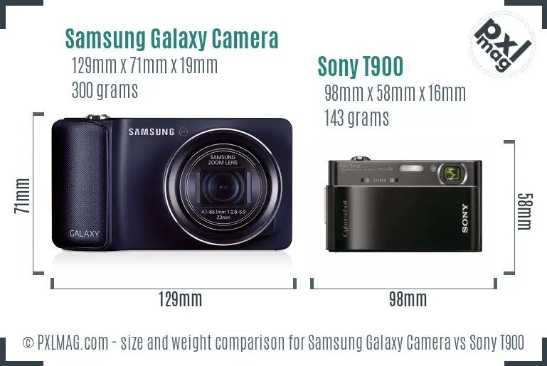 Samsung Galaxy Camera vs Sony T900 size comparison