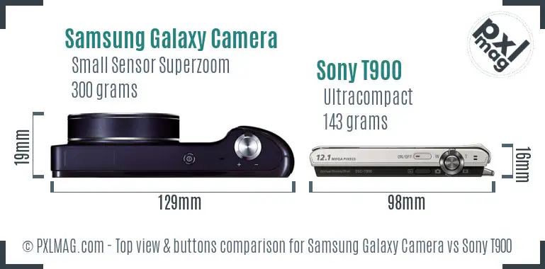 Samsung Galaxy Camera vs Sony T900 top view buttons comparison