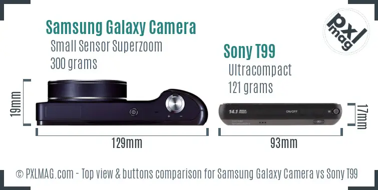 Samsung Galaxy Camera vs Sony T99 top view buttons comparison
