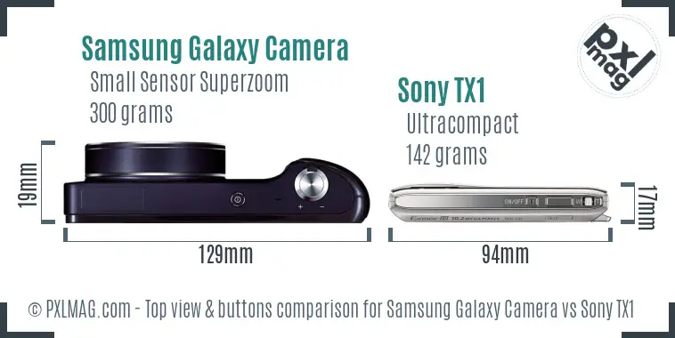 Samsung Galaxy Camera vs Sony TX1 top view buttons comparison