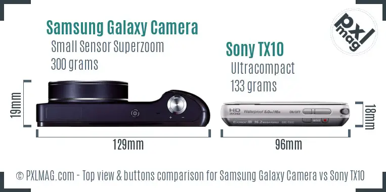 Samsung Galaxy Camera vs Sony TX10 top view buttons comparison