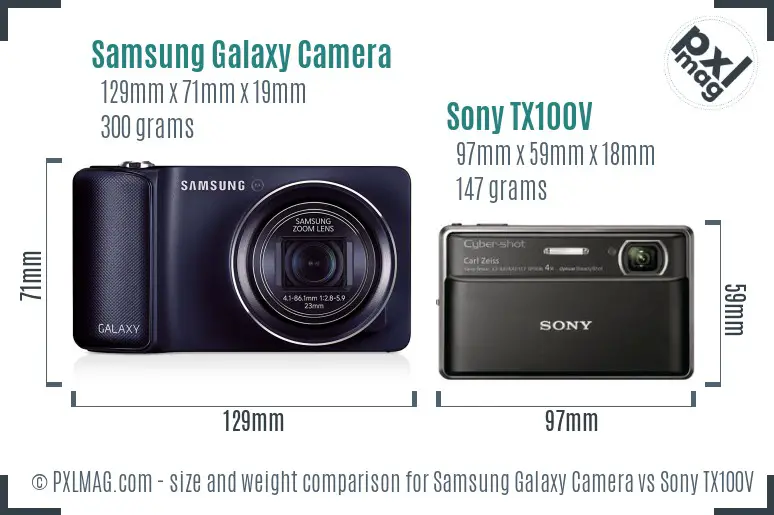 Samsung Galaxy Camera vs Sony TX100V size comparison