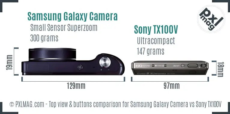 Samsung Galaxy Camera vs Sony TX100V top view buttons comparison
