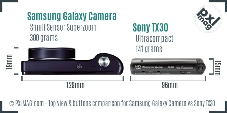 Samsung Galaxy Camera vs Sony TX30 top view buttons comparison