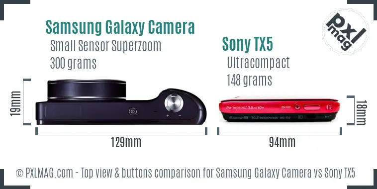 Samsung Galaxy Camera vs Sony TX5 top view buttons comparison