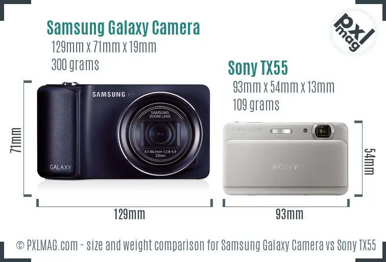 Samsung Galaxy Camera vs Sony TX55 size comparison