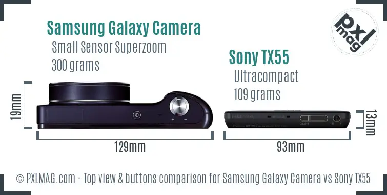 Samsung Galaxy Camera vs Sony TX55 top view buttons comparison