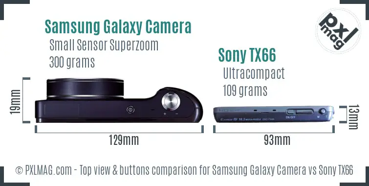 Samsung Galaxy Camera vs Sony TX66 top view buttons comparison