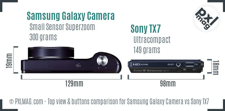 Samsung Galaxy Camera vs Sony TX7 top view buttons comparison