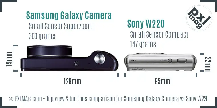 Samsung Galaxy Camera vs Sony W220 top view buttons comparison
