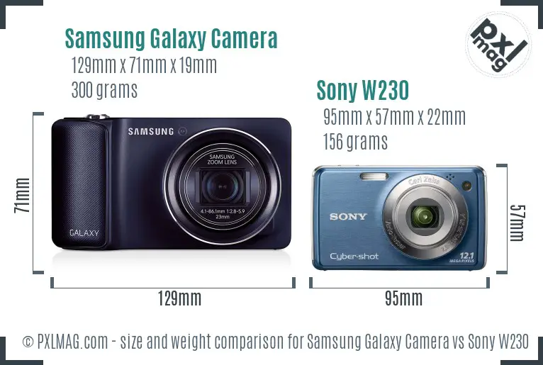 Samsung Galaxy Camera vs Sony W230 size comparison