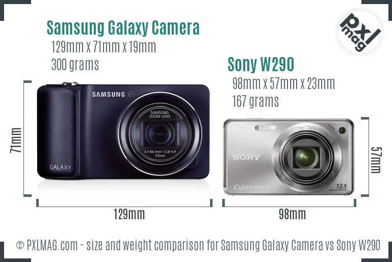 Samsung Galaxy Camera vs Sony W290 size comparison