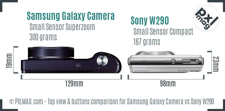Samsung Galaxy Camera vs Sony W290 top view buttons comparison