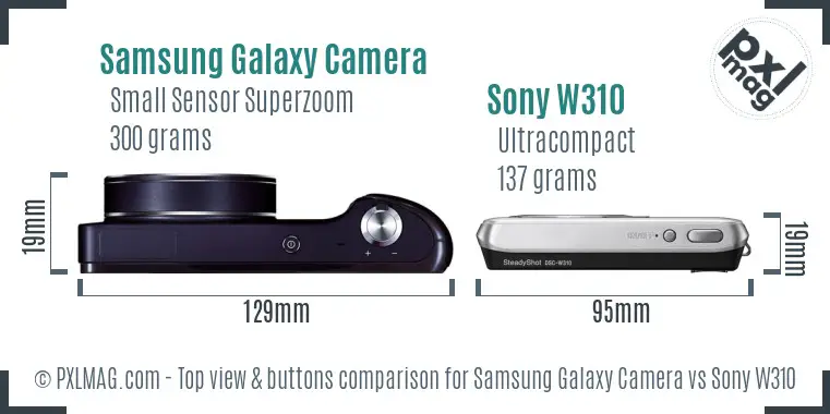Samsung Galaxy Camera vs Sony W310 top view buttons comparison