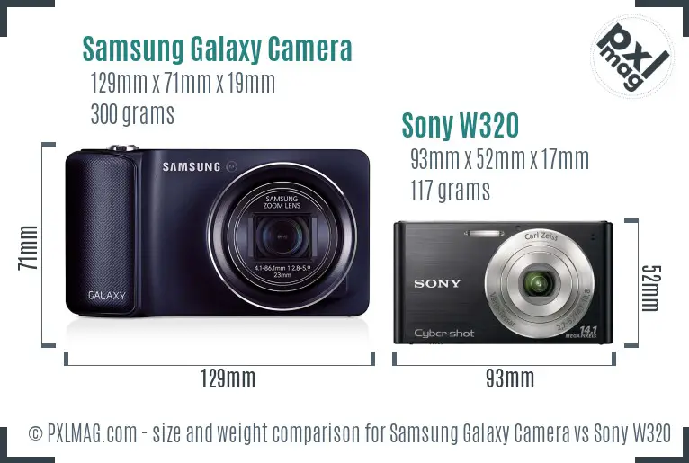 Samsung Galaxy Camera vs Sony W320 size comparison