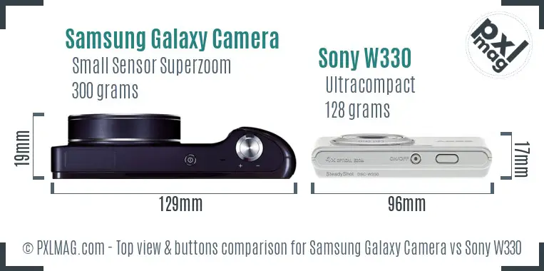 Samsung Galaxy Camera vs Sony W330 top view buttons comparison