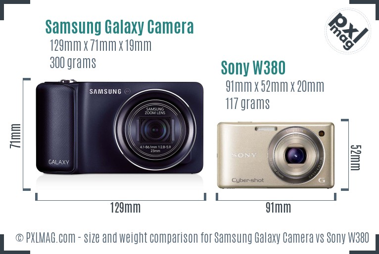 Samsung Galaxy Camera vs Sony W380 size comparison
