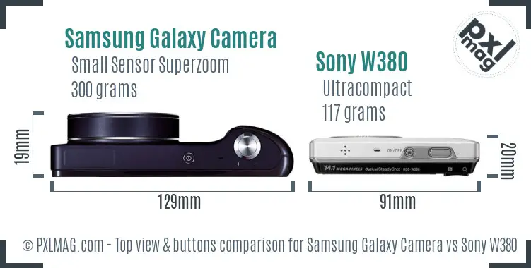 Samsung Galaxy Camera vs Sony W380 top view buttons comparison