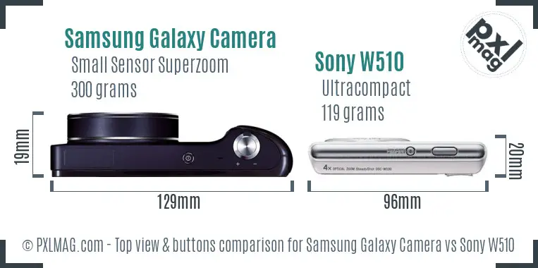 Samsung Galaxy Camera vs Sony W510 top view buttons comparison
