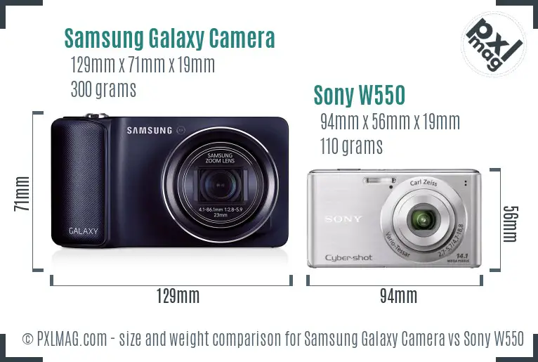 Samsung Galaxy Camera vs Sony W550 size comparison