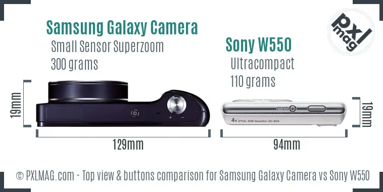 Samsung Galaxy Camera vs Sony W550 top view buttons comparison