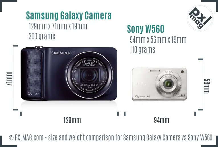 Samsung Galaxy Camera vs Sony W560 size comparison