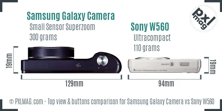 Samsung Galaxy Camera vs Sony W560 top view buttons comparison