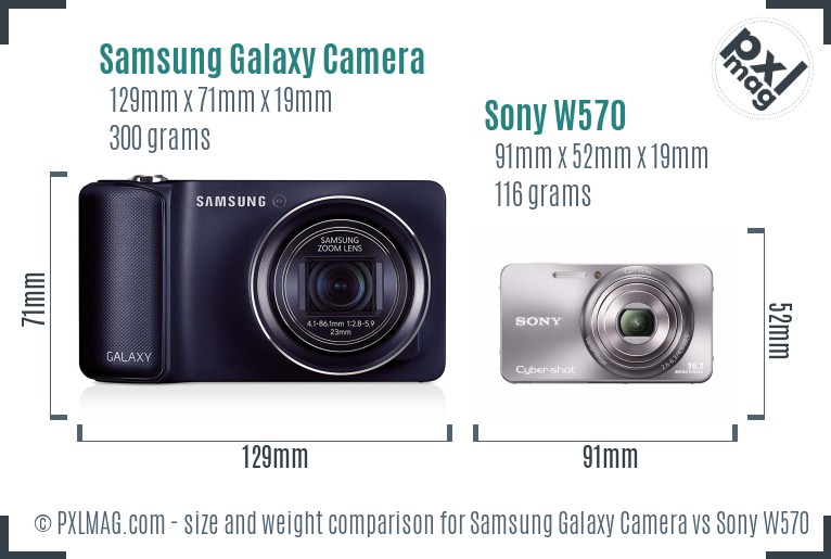 Samsung Galaxy Camera vs Sony W570 size comparison