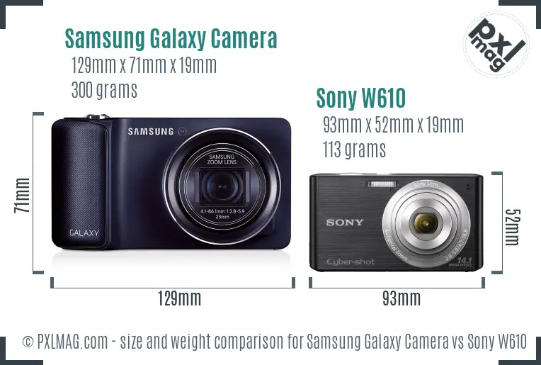 Samsung Galaxy Camera vs Sony W610 size comparison