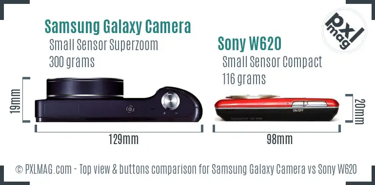 Samsung Galaxy Camera vs Sony W620 top view buttons comparison
