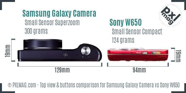 Samsung Galaxy Camera vs Sony W650 top view buttons comparison