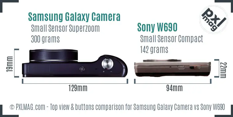 Samsung Galaxy Camera vs Sony W690 top view buttons comparison